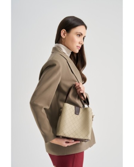 Bolso tipo cubo Eloina Crema Marrón 328 Lucky Bees 671LKB1519