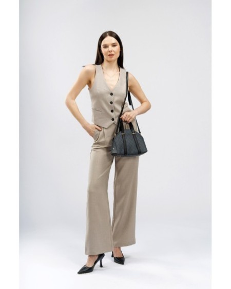 Bolso Chic Marcela Gris Negro 1233 Lucky Bees 671LKB1718