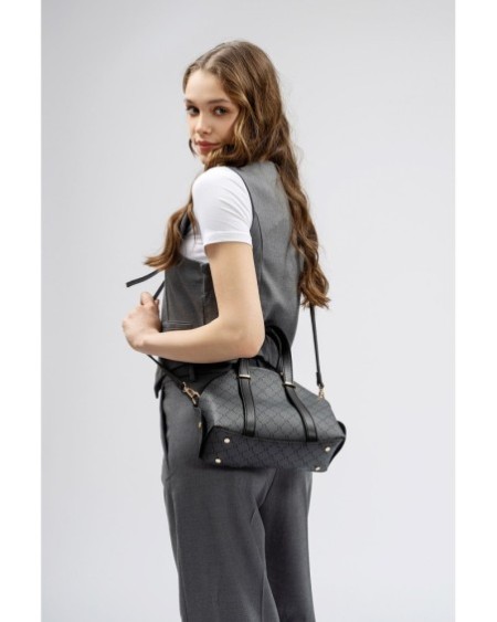 Bolso Chic Marcela Gris Negro 1233 Lucky Bees 671LKB1718
