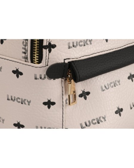 Mochila Carmina Crema Negro 338 Lucky Bees 671LKB1413